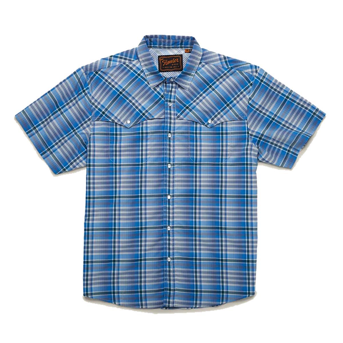 Howler Brothers Open Country Tech Shirt Men's in Panhandle Plaid Narrows Blue